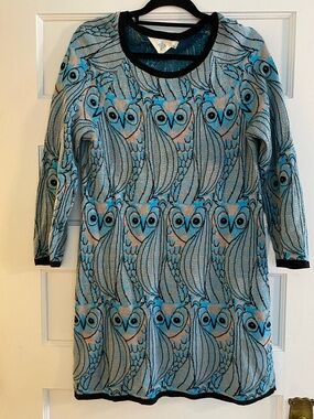 Anthropologie Blue Owl Print Women's Knit Tunic
